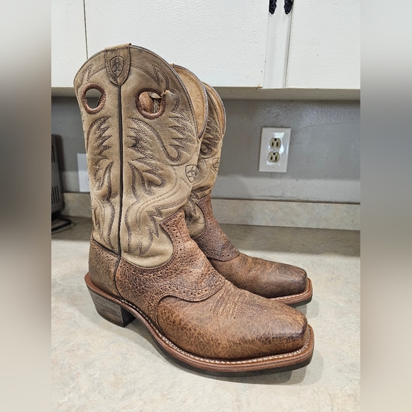 Mens 10 EE Ariat Brown Leather Square Toe Western Cowboy Boots Excellent!